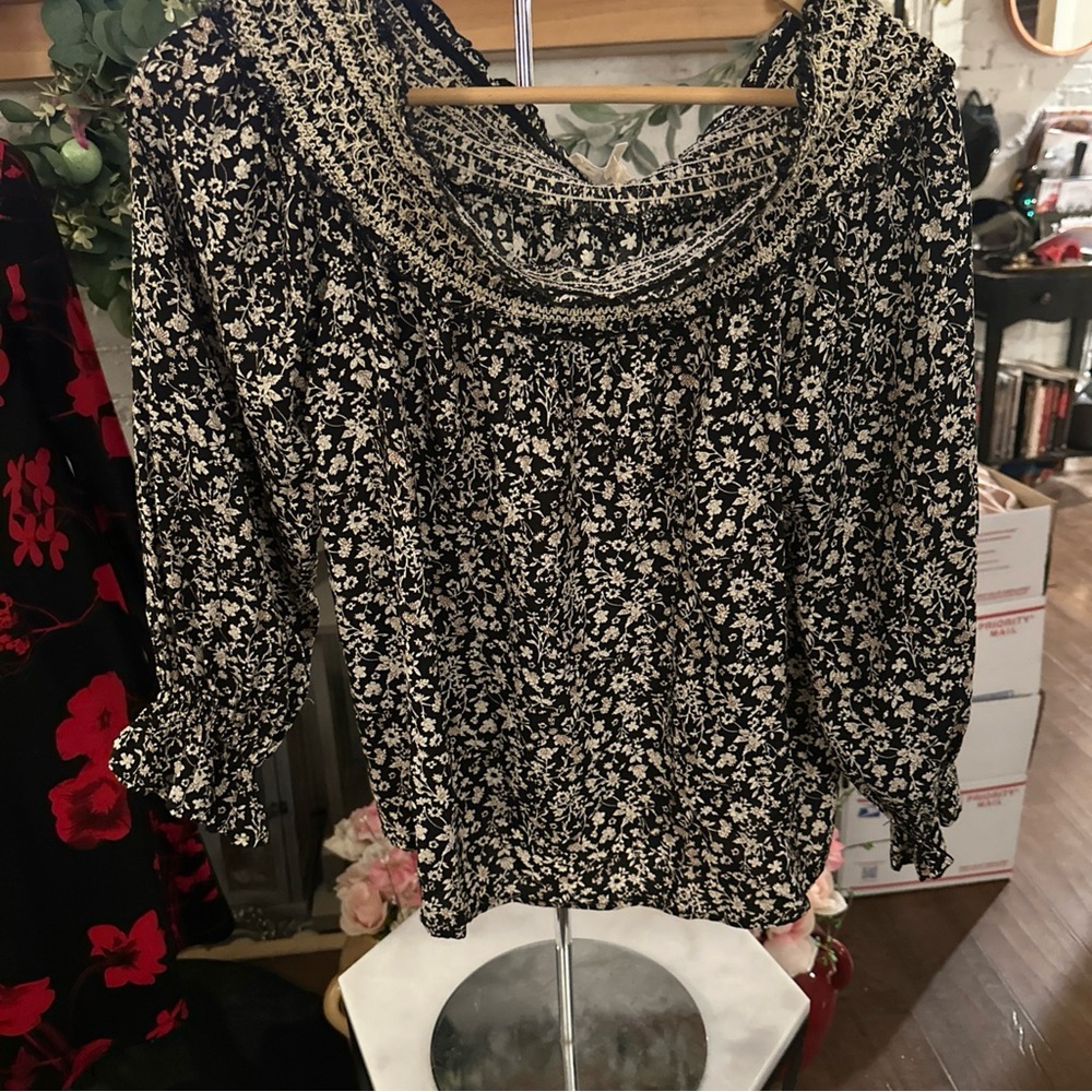 Promesa Black and Silver Ruffled Bishop Sleeve Blouse